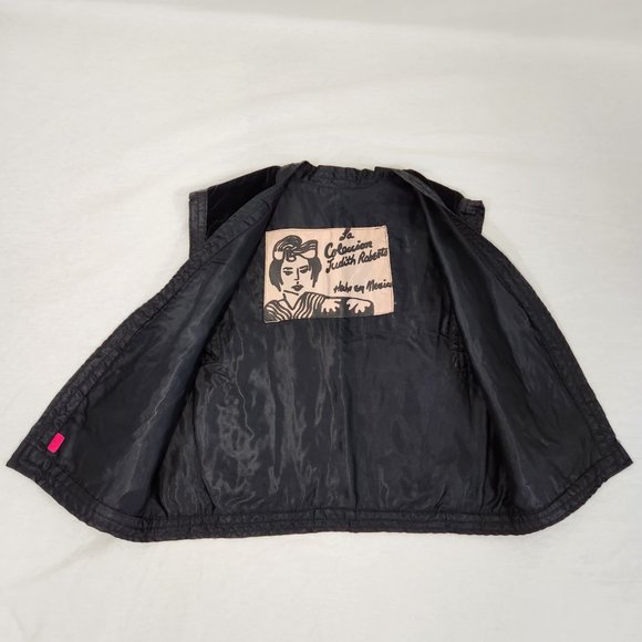JUDITH ROBERTO La Coleccion Hecho en Mexico Black Embroidery Cropped Vest Size M - Picture 12 of 16